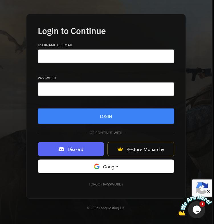 FangHosting login screen